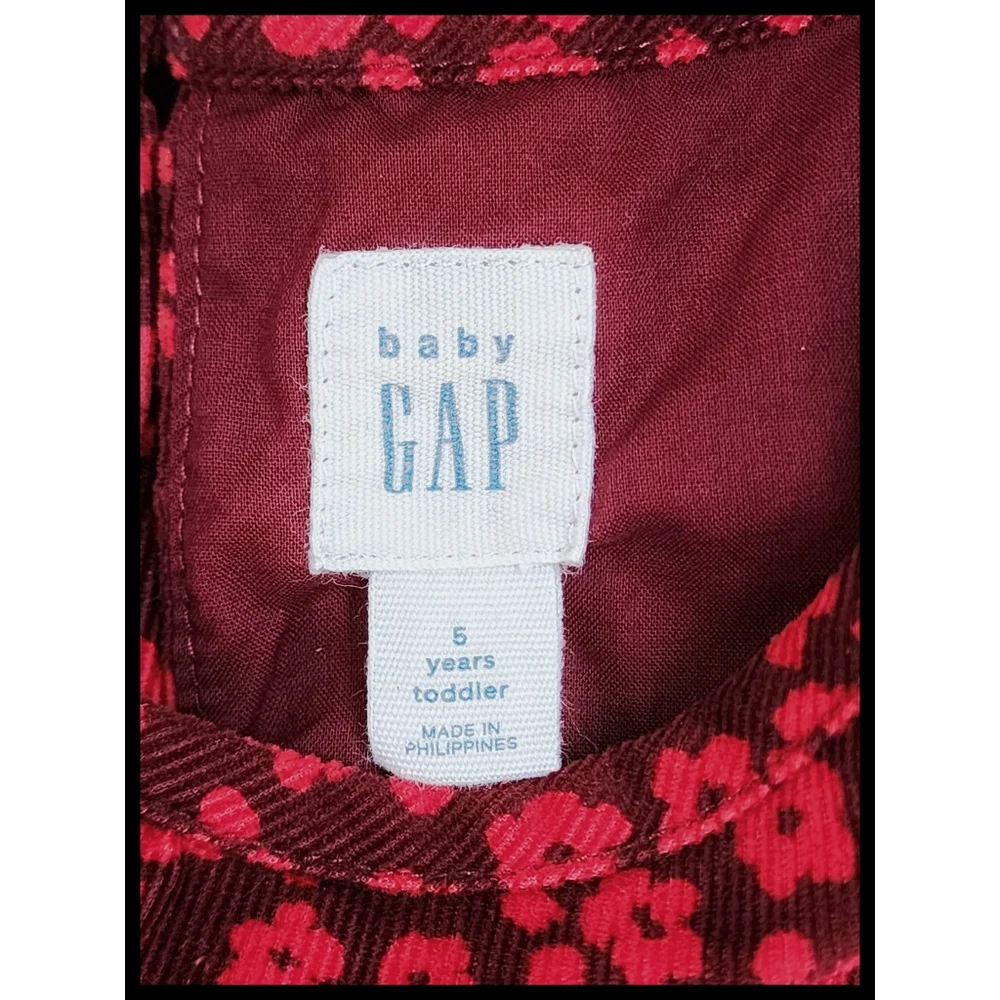 Baby GAP Red Corduroy Floral Print Dress Lined L/S Red Floral 5 Years Toddler